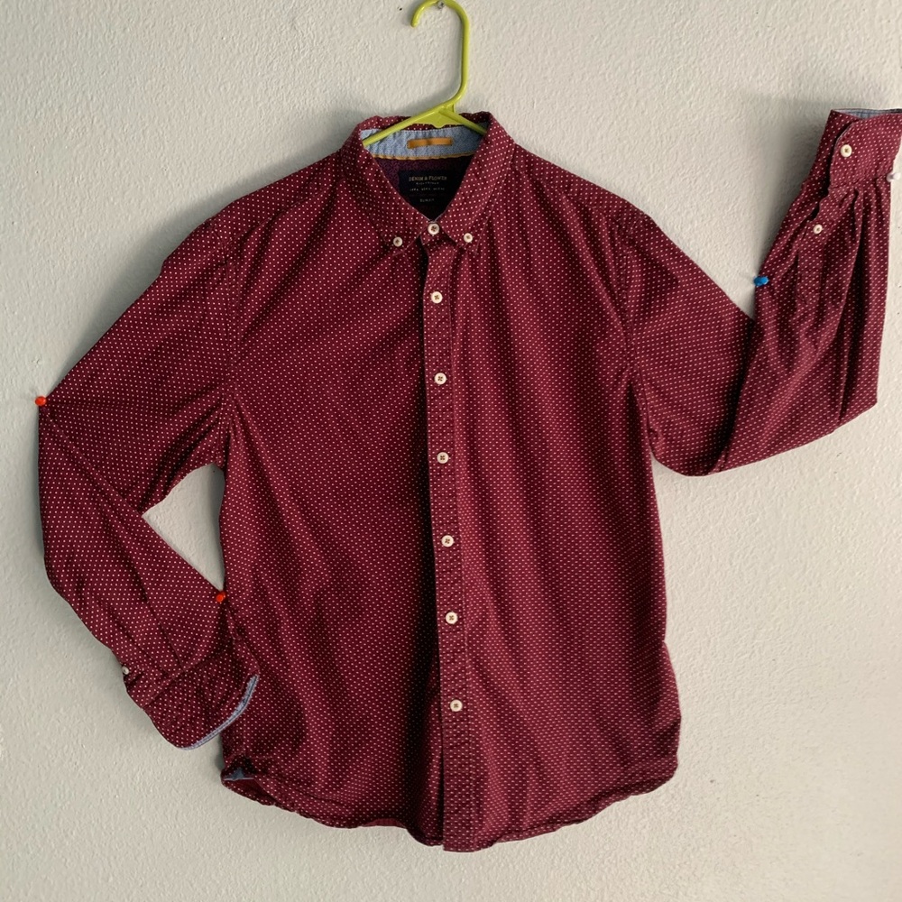 Red with white polka dot dress shirt